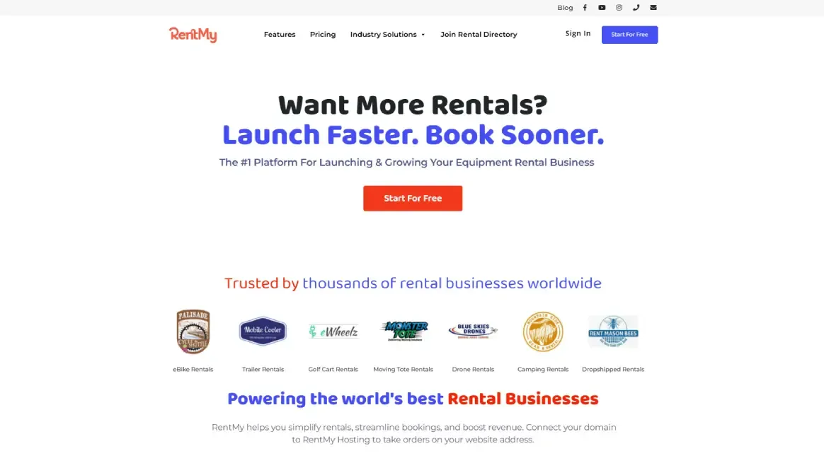 RentMy bike rental software platform homepage