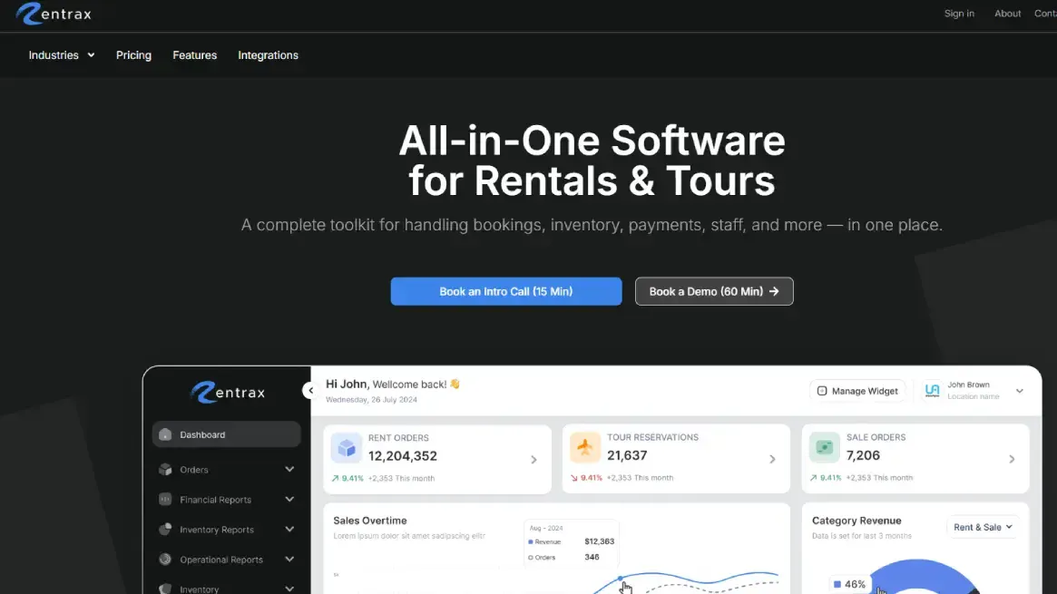 Rentrax bike rental software homepage