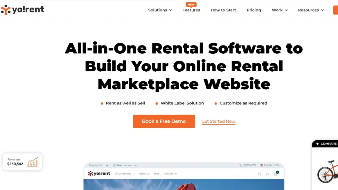 Yo-rent bike rental software homepage