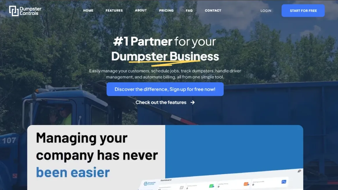 Screenshot of DumpsterControls rental software