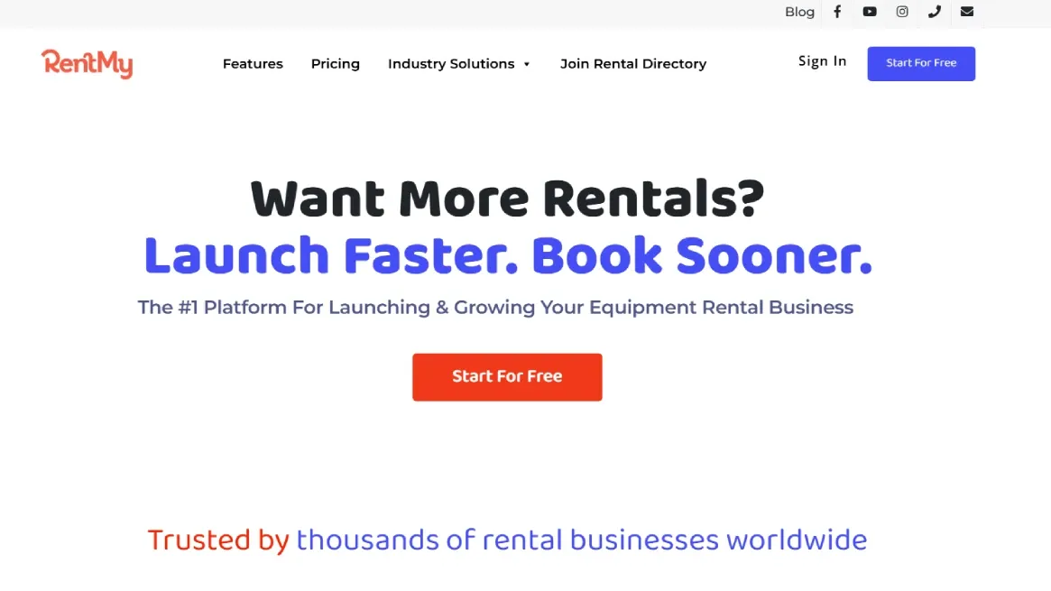Screenshot showing RentMy features for rental businesses