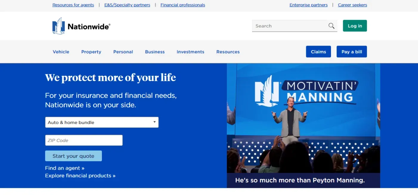 Nationwide Insurance homepage screenshot