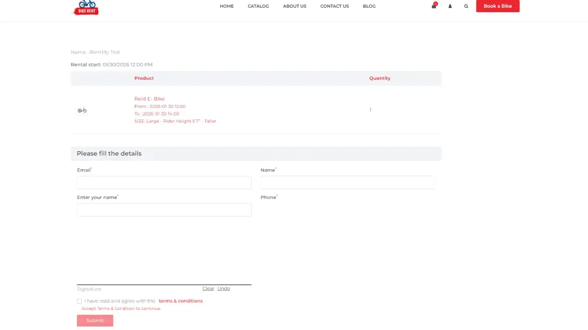 Online rental form collecting guest details and signature