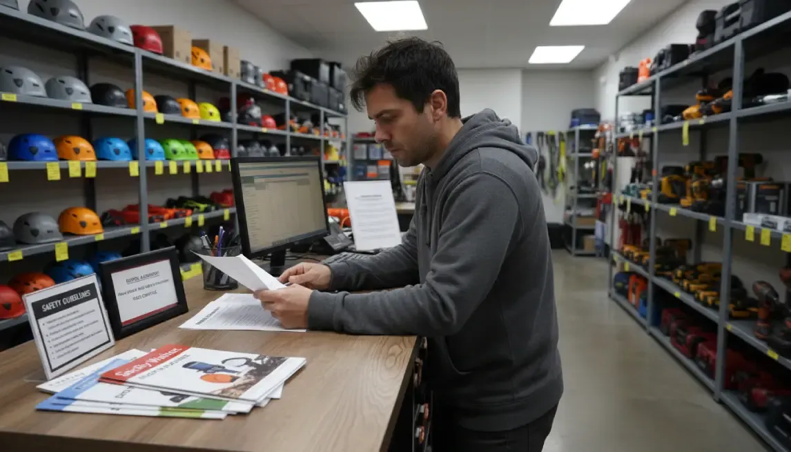 Man reviewing safety guidelines and rental waiver documents