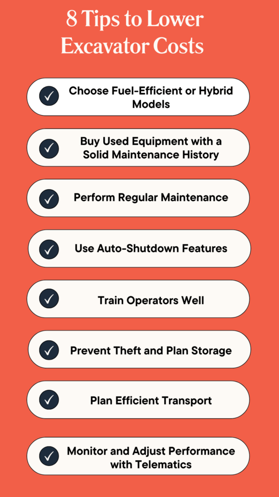 Infographic showing cost-saving tips for excavators