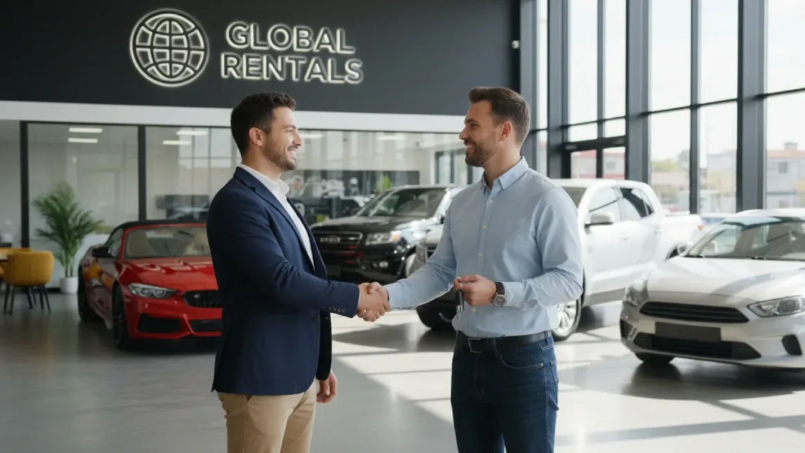 Rental business handshake symbolizing successful rental agreement