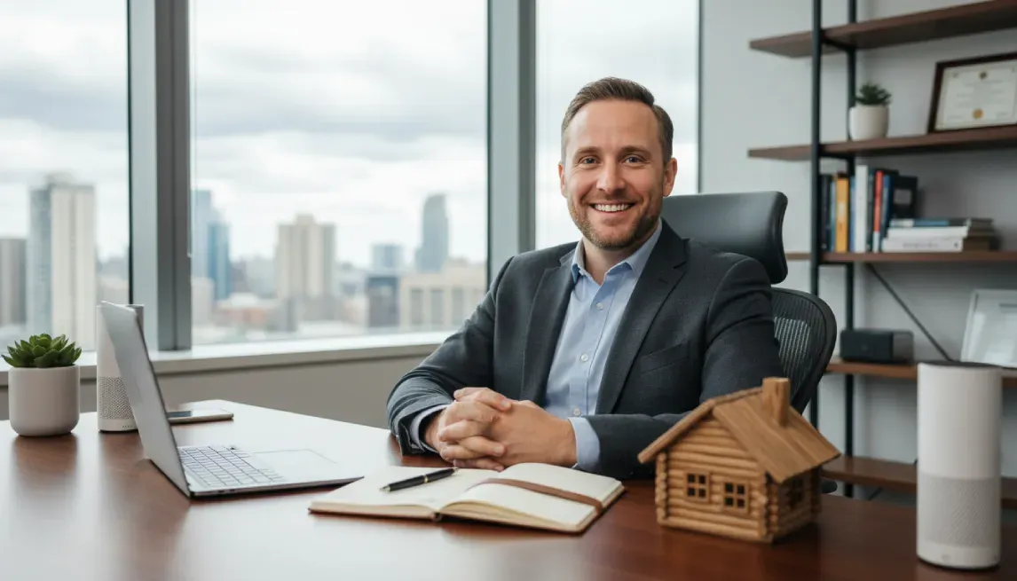 Cabin rental entrepreneur reviewing notes in an office setting