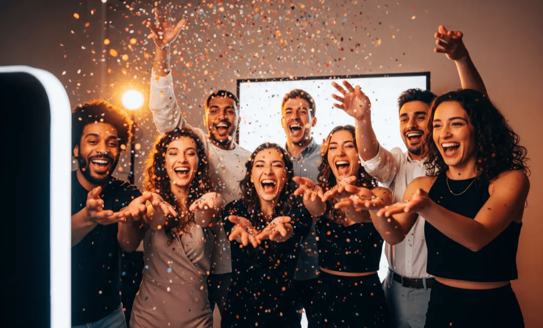 Guests enjoying a slow-motion video booth capture at an event