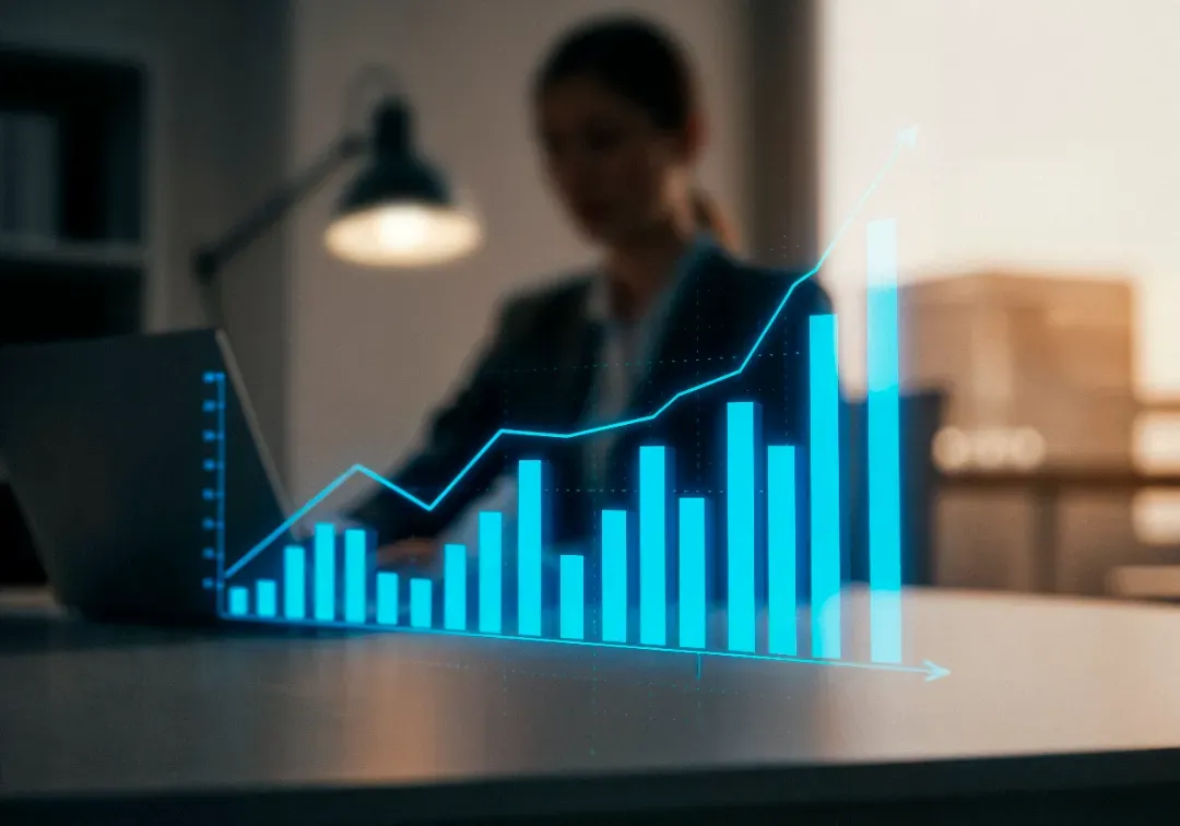 Digital graph showing upward business growth and progress