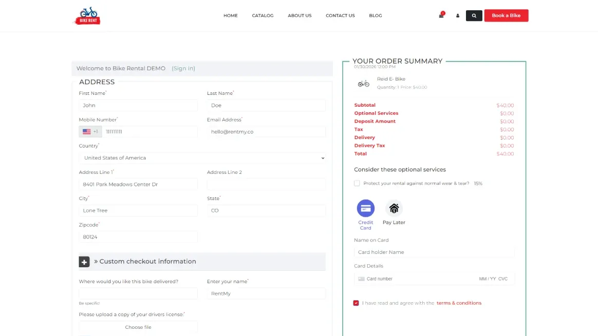 Rental checkout page prompting digital signature