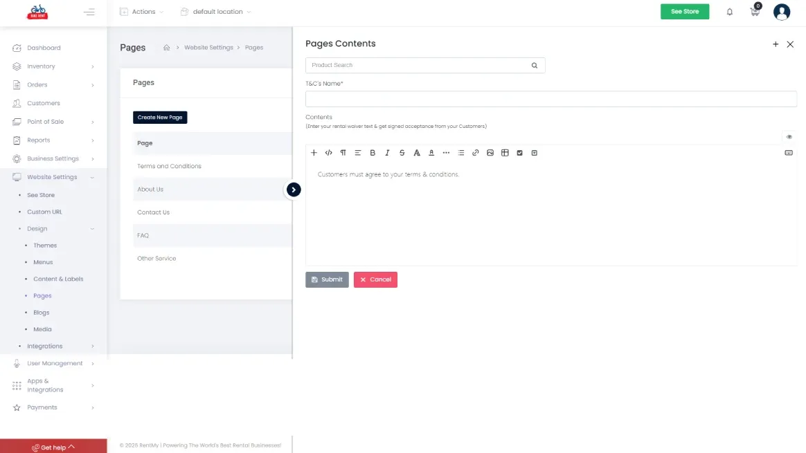 RentMy contract finalize and auto-store interface