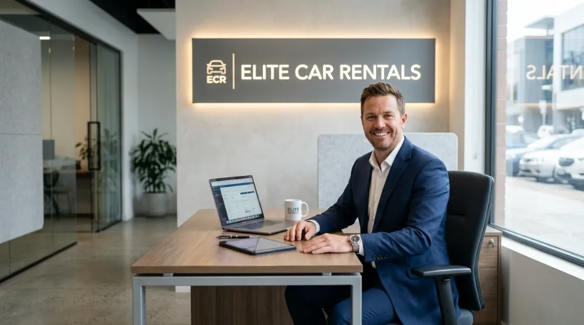 Car rental company office with intelligent business name signage