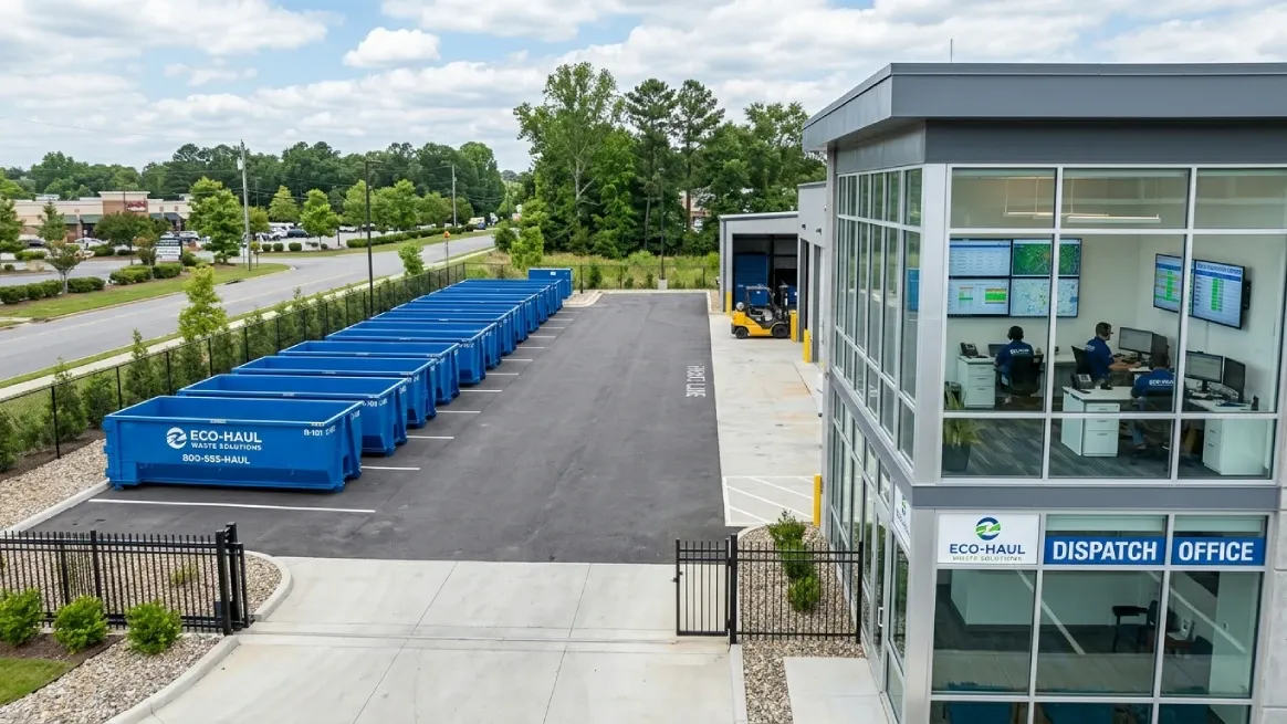 Industrial dumpster rental facility showcasing business operations