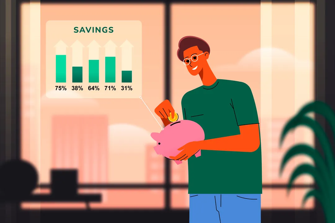 Person inserting a coin into a pink piggy bank, symbolizing cost savings via sub-renting.
