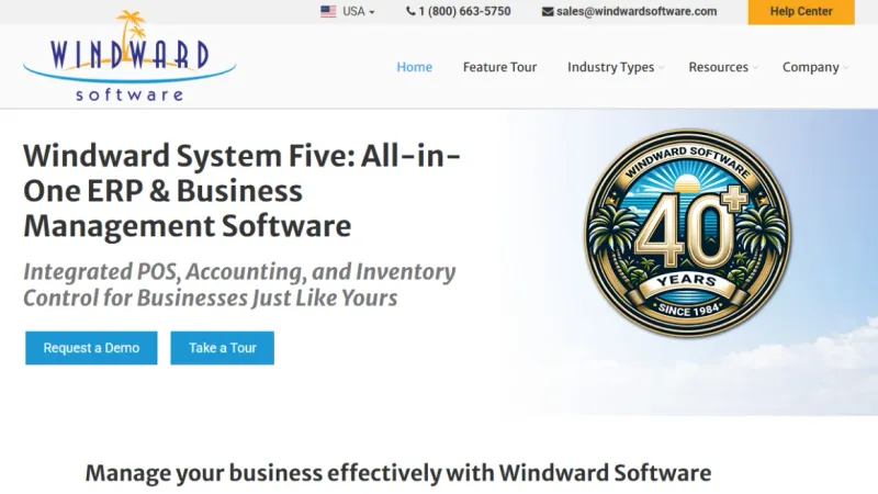 Windward homepage showcasing equipment rental software and ERP business management solutions