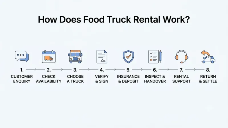 Infographic showing step‑by‑step food truck rental process