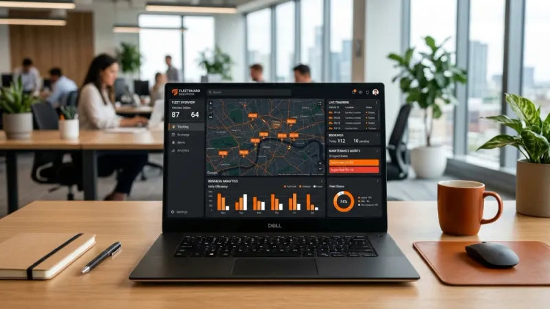 Laptop displaying fleet management dashboard for food truck rentals