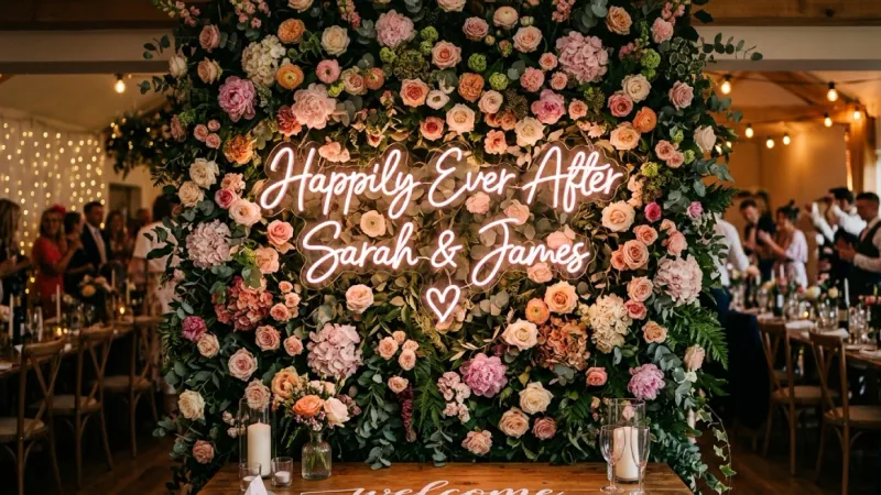 Neon sign rentals creating personalized wedding décor display