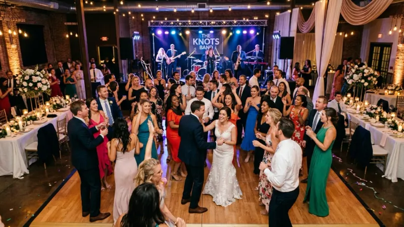 Bride and groom dancing on wedding rental dance floor