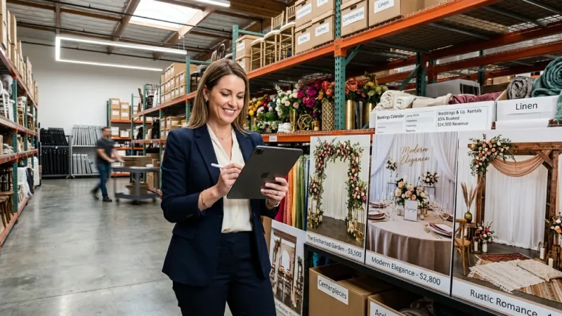 Professional overseeing inventory and profitability of wedding rentals