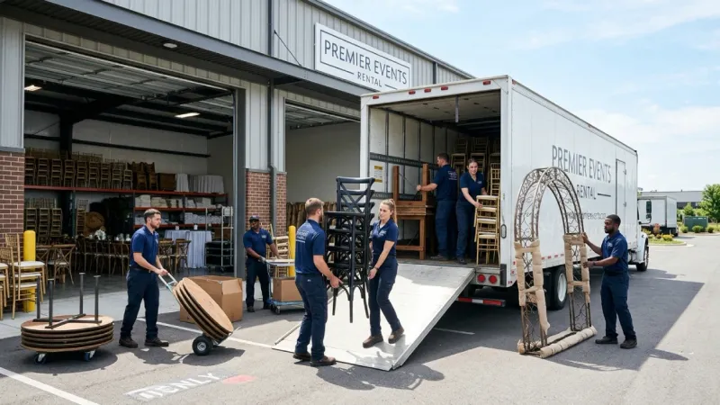 Storage and delivery setup for wedding rental business operations