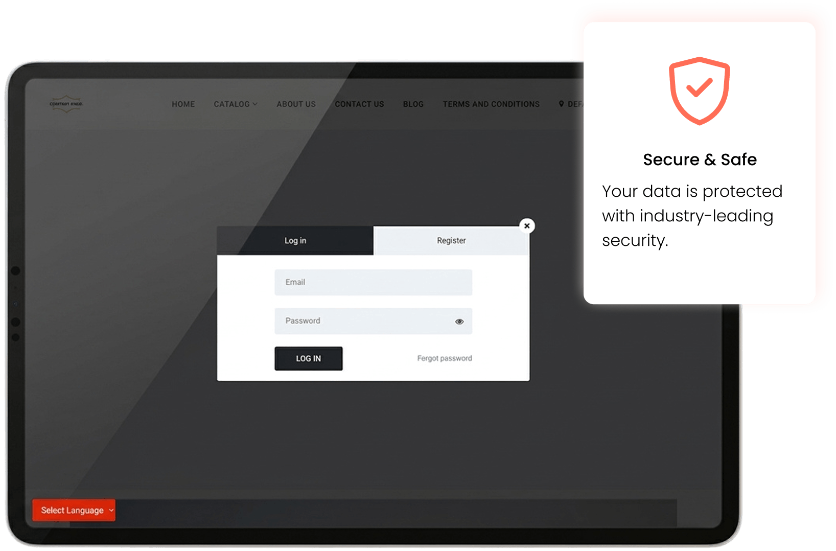 RentMy customer portal — branded sign-in screen on a tablet